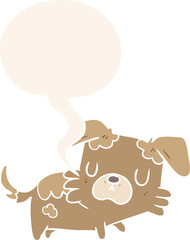 cartoon little dog with speech bubble in retro style