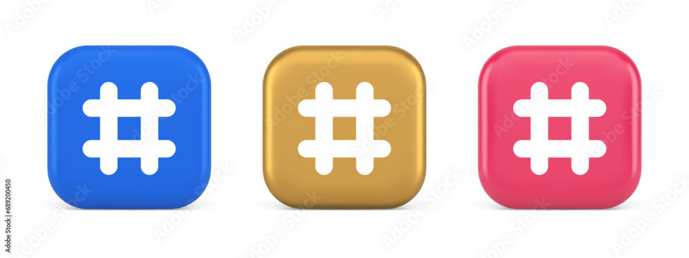 Poster hashtag button social network media communication symbol internet message key 3d icon