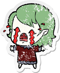distressed sticker of a cartoon crying vampire girl