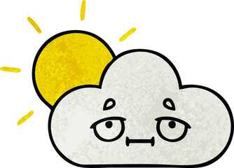 retro grunge texture cartoon of a sunshine and cloud