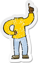 retro distressed sticker of a cartoon headless body with raised hand