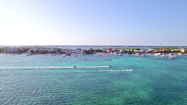 San Pedro, Belize Cinematic Drone Video Flying toward Island