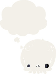 cartoon skull with thought bubble in retro style