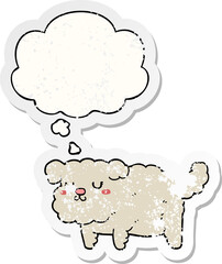 cartoon dog with thought bubble as a distressed worn sticker