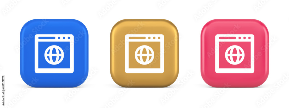 Poster browser website internet searching online connection button web page information 3d icon