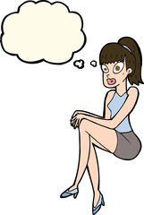 cartoon pretty woman with thought bubble