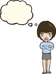 cartoon annoyed woman with thought bubble