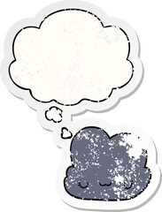 cute cartoon cloud with thought bubble as a distressed worn sticker
