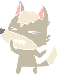 angry wolf flat color style cartoon