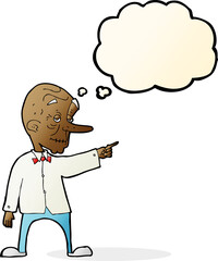 cartoon old man pointing with thought bubble