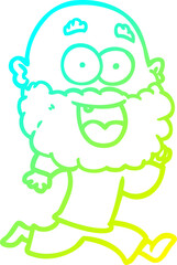 Obraz premium cold gradient line drawing of a cartoon crazy happy man with beard running