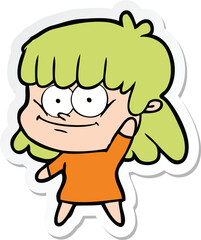 sticker of a cartoon girl smiling