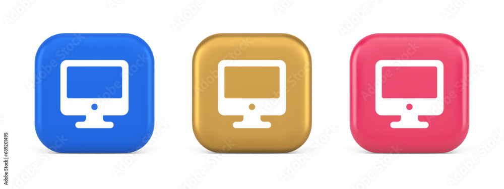 Poster computer monitor connection button cyberspace digital technology 3d realistic icon