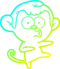 cold gradient line drawing of a cartoon dancing monkey