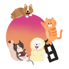 Cute cats and dogs with colorful ball png 