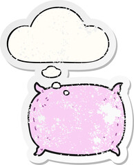 cartoon pillow with thought bubble as a distressed worn sticker