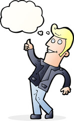 cartoon man giving thumbs up sign with thought bubble