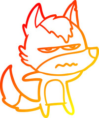 warm gradient line drawing of a cartoon annoyed wolf