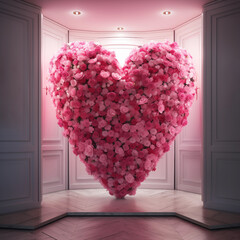 Embrace of Romance: Majestic Heart Sculpture Adorned with Pink Roses. 