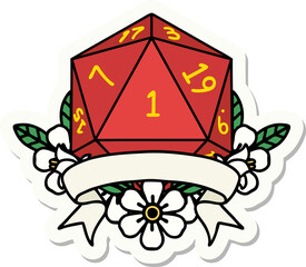 sticker of a natural one d20 dice roll