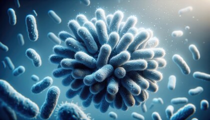 Microbial World: 3D Bacteria Cluster in Scientific Blue