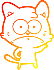 warm gradient line drawing of a cartoon nervous cat