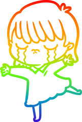 rainbow gradient line drawing of a cartoon woman crying