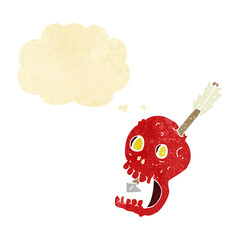 funny cartoon skull and arrow with thought bubble