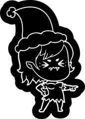 annoyed quirky cartoon icon of a vampire girl wearing santa hat