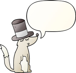 cartoon wolf whistling wearing top hat with speech bubble in smooth gradient style