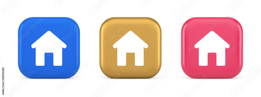 Poster home page button house web symbol cyberspace application interface 3d realistic icon
