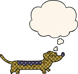 cartoon dog with thought bubble in comic book style