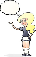 cartoon waitress with thought bubble