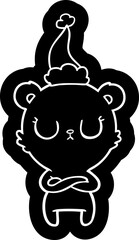 peaceful quirky cartoon icon of a polar bear wearing santa hat