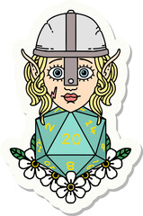 sticker of a elf fighter with natural twenty dice roll