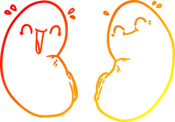 warm gradient line drawing of a cartoon happy kidneys