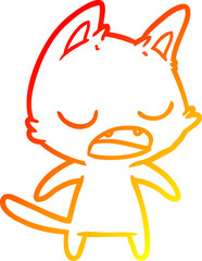 warm gradient line drawing of a talking cat cartoon