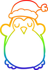 rainbow gradient line drawing of a cute christmas penguin