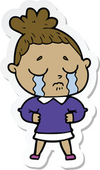 sticker of a cartoon crying woman