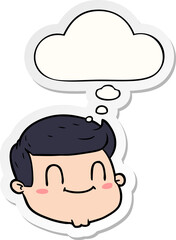 cartoon male face with thought bubble as a printed sticker