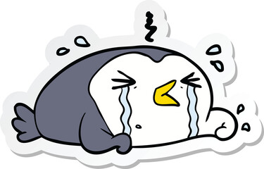 sticker of a cartoon crying penguin
