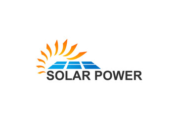 Logo design for solar panel cell, sun shine renewable energy, technology power plant.