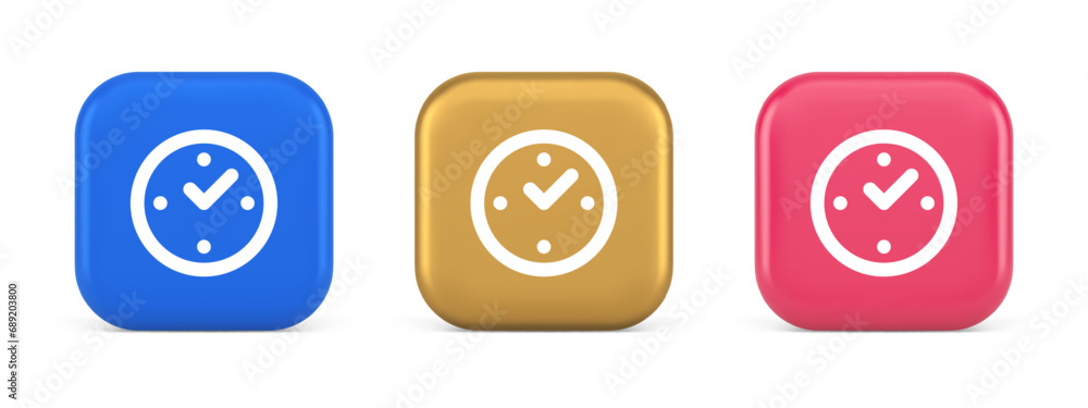 Poster watch time control button alarm clock deadline checking web app design 3d realistic icon