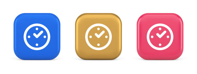 Watch time control button alarm clock deadline checking web app design 3d realistic icon