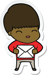 sticker of a happy cartoon boy