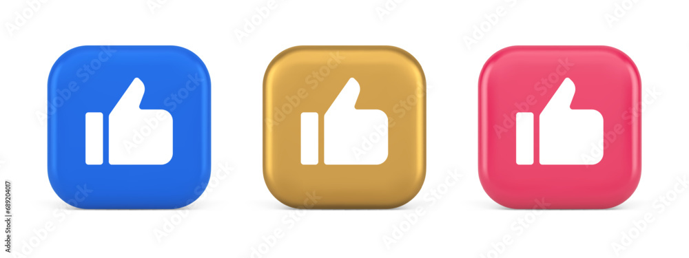 Poster like thumb up approve rating button confirmation cool website networking 3d realistic icon