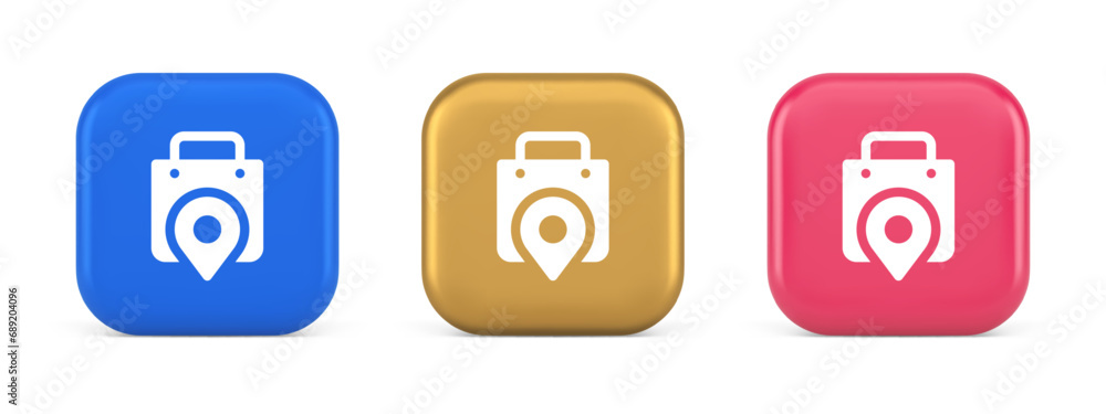 Poster shop location map pin with shopping bag button web app design realistic icon