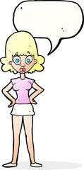 cartoon surprised woman with speech bubble