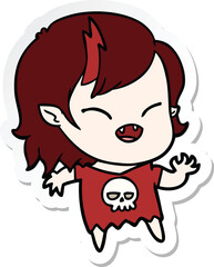 sticker of a cartoon laughing vampire girl