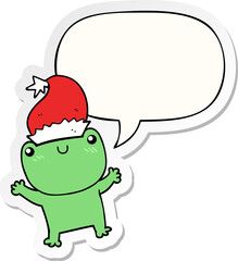 cute cartoon frog wearing christmas hat with speech bubble sticker